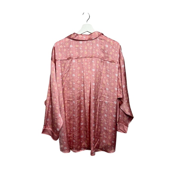 Free People Dreamy Days Pajama Set Satin Button Top Wide Leg Pant Coral SZ L NWT - Picture 9 of 16